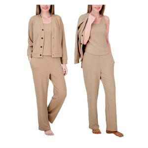 Women's Live 2 Lounge 3-Piece Textured Lounge Set Beige Size L NWT